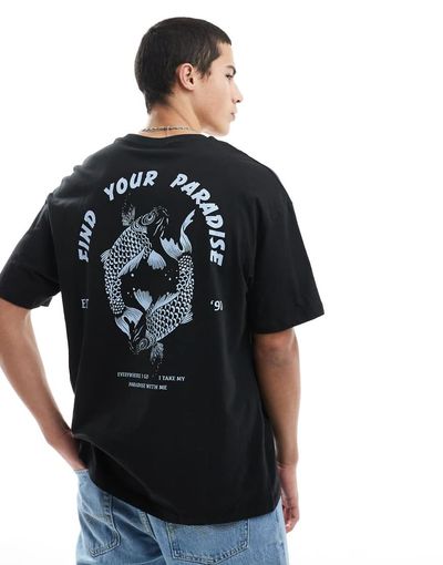 Jack & Jones Jack & Jones super oversized koi carp back print T-shirt in black