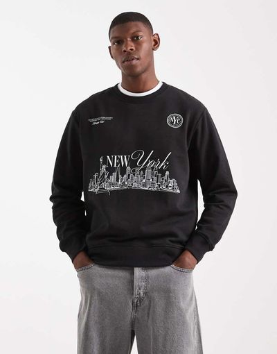 Jack & Jones Jack & Jones sweatshirt with new york graphic in black