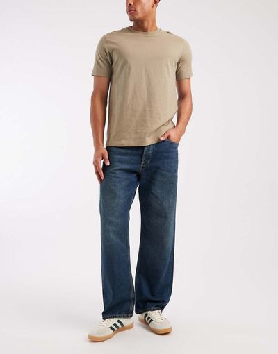 Jack & Jones Jack & Jones Ted loose leg straight jeans in mid blue