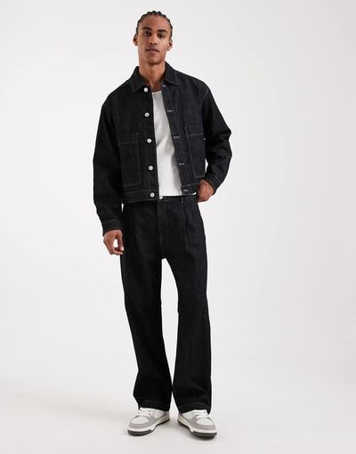 Jack & Jones Jack & Jones Ted relaxed straight raw wash jeans in dark blue - part of a set