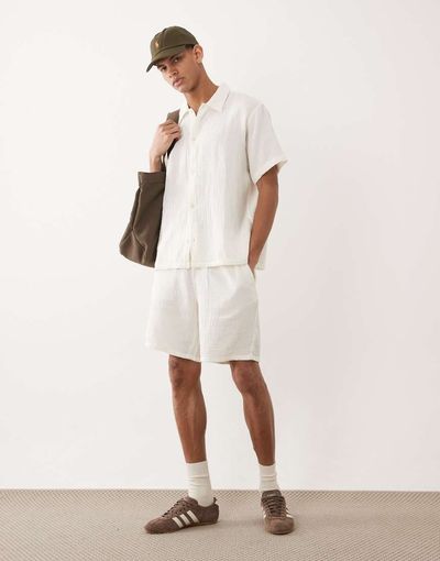 Jack & Jones Jack & Jones textured shorts in cream - part of a set-White