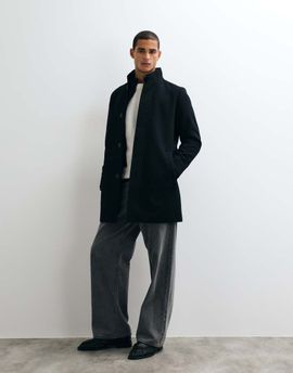 Jack & Jones Jack & Jones wool blend coat with high collar in black