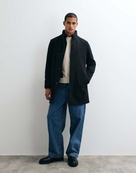 Jack & Jones Jack & Jones wool blend coat with high collar in dark gray