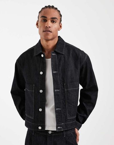 Jack & Jones Jack & Jones workwear raw wash denim jacket in dark blue - part of a set