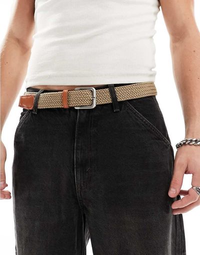 Jack & Jones Jack & Jones woven belt with buckle in tan-Brown