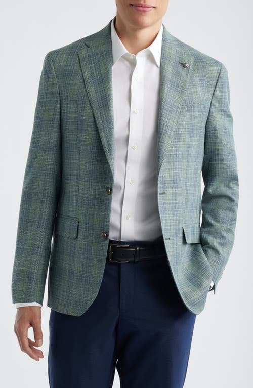 Jack Victor Jack Victor Midland Contemporary Fit Green Check Slub Wool & Silk Blend Sport Coat