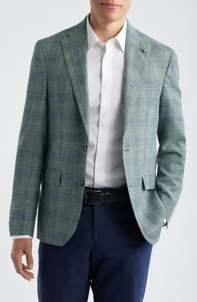 Jack Victor Jack Victor Midland Contemporary Fit Green Check Slub Wool & Silk Blend Sport Coat