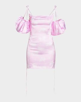 Jacquemus Chouchou Puff-Sleeve Satin Mini Dress