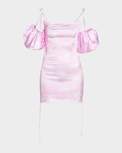 Jacquemus Chouchou Puff-Sleeve Satin Mini Dress