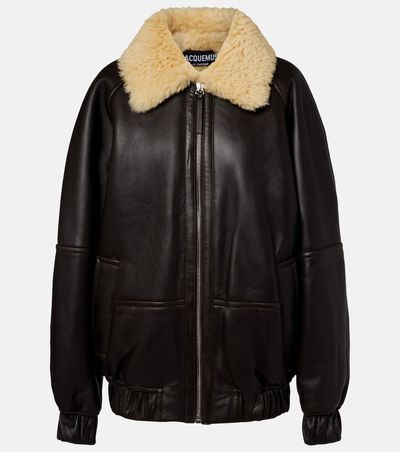 Jacquemus Jacquemus Bombardier shearling-trimmed leather bomber jacket
