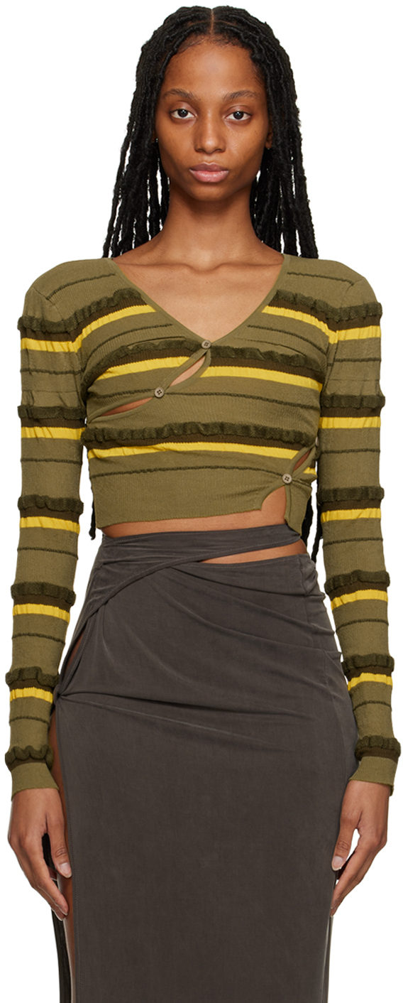 JACQUEMUS - Green Le Raphia 'Le Cardigan Tordu' Cardigan
