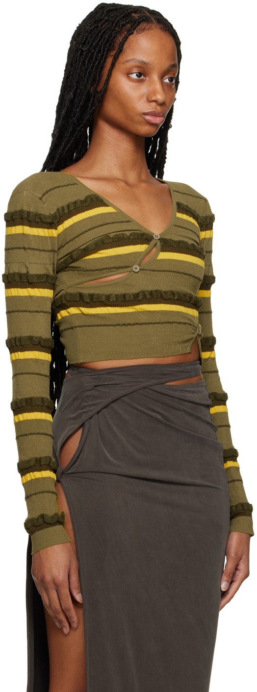 JACQUEMUS - Green Le Raphia 'Le Cardigan Tordu' Cardigan