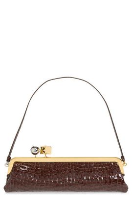 Jacquemus Jacquemus La Pochette Salon Croc Embossed Patent Leather Clutch