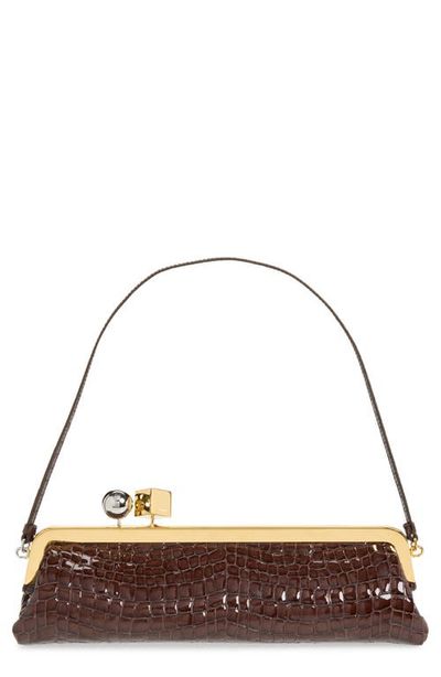 Jacquemus Jacquemus La Pochette Salon Croc Embossed Patent Leather Clutch