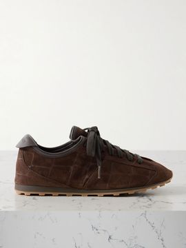 JACQUEMUS Les Tennis leather-trimmed croc-effect suede sneakers