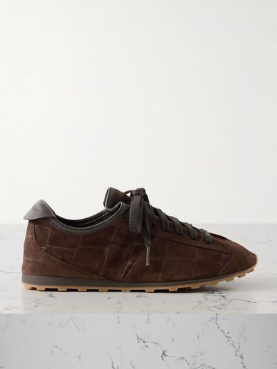 JACQUEMUS Les Tennis leather-trimmed croc-effect suede sneakers