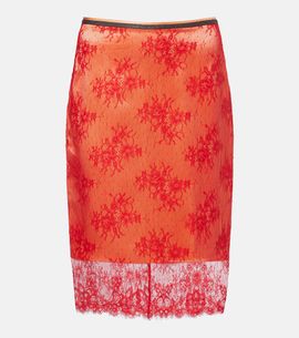Jacques Wei Jacques Wei Embroidered leather-trimmed lace midi skirt