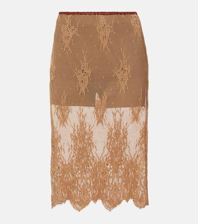 Jacques Wei Jacques Wei Layered leather-trimmed lace midi skirt