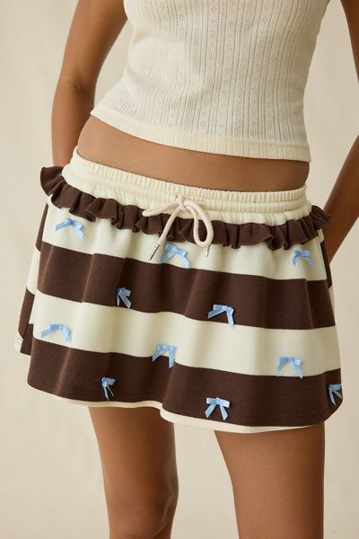 Jacquie The Label Jacquie The Label Bianca Bow Detail Mini Skort in Brown, Women's at Urban Outfitters