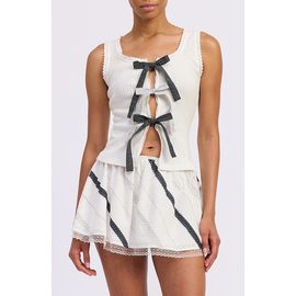JACQUIE THE LABEL JACQUIE THE LABEL June Tie Front Crop Cotton Pointelle Tank