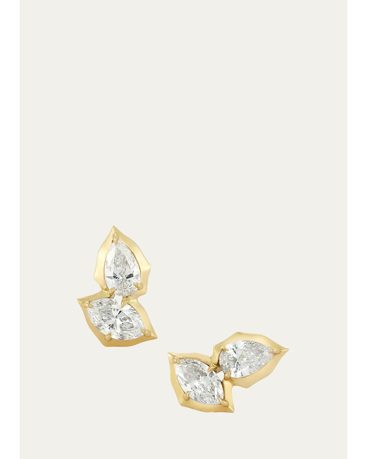 Jade Trau 18K Poppy Stud Earrings II with Diamonds