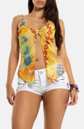 JADED LONDON JADED LONDON Beaded Strap Button Trim Top