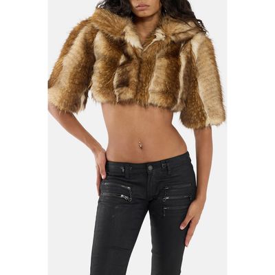 JADED LONDON JADED LONDON Cropped Oversized Shoulder Faux Fur Jacket