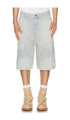 Jaded London Jaded London Distressed Pinstripe Carpenter Jorts