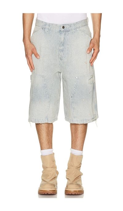 Jaded London Jaded London Distressed Pinstripe Carpenter Jorts
