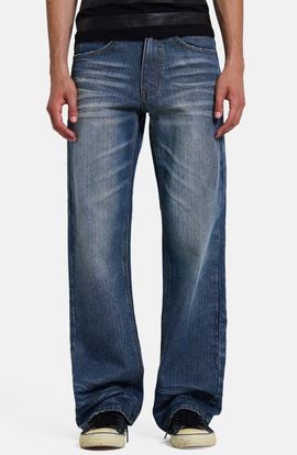 JADED LONDON JADED LONDON Distressed Straight Leg Jeans with Faux Leather Italy Flag Panel