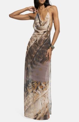 JADED LONDON JADED LONDON Feather Print Halter Neck Slipdress