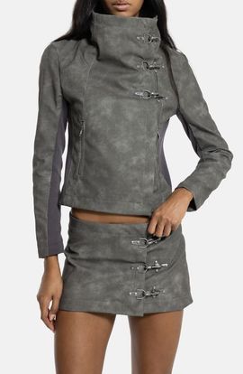 JADED LONDON JADED LONDON Funnel Neck Faux Leather Jacket