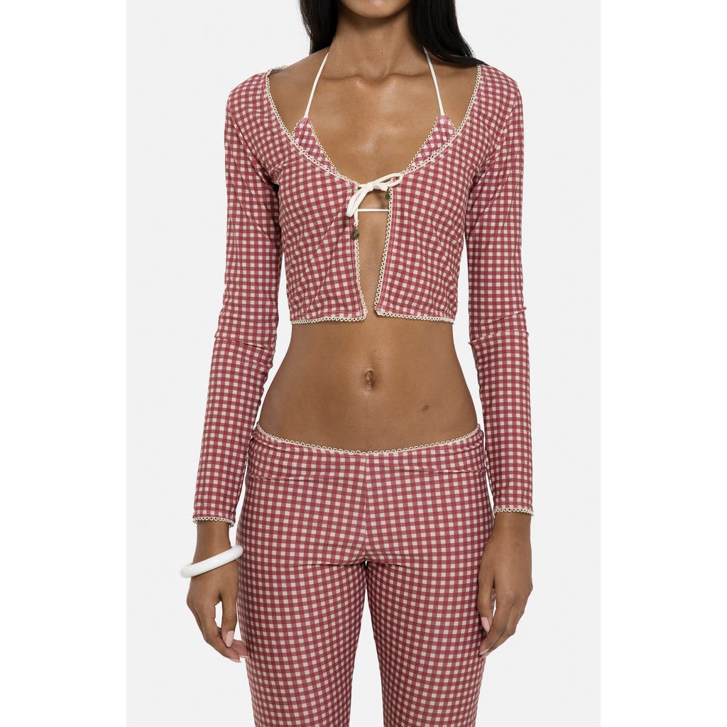JADED LONDON JADED LONDON Gingham Tie Front Picot Trim Crop Cardigan