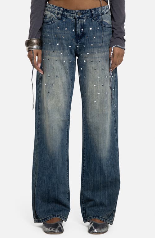 JADED LONDON JADED LONDON Hunter Mirror Embellished Low Rise Wide Leg Jeans