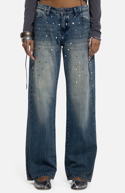 JADED LONDON JADED LONDON Hunter Mirror Embellished Low Rise Wide Leg Jeans
