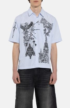JADED LONDON JADED LONDON Pinstripe Sketch Graphic Button-Up Shirt
