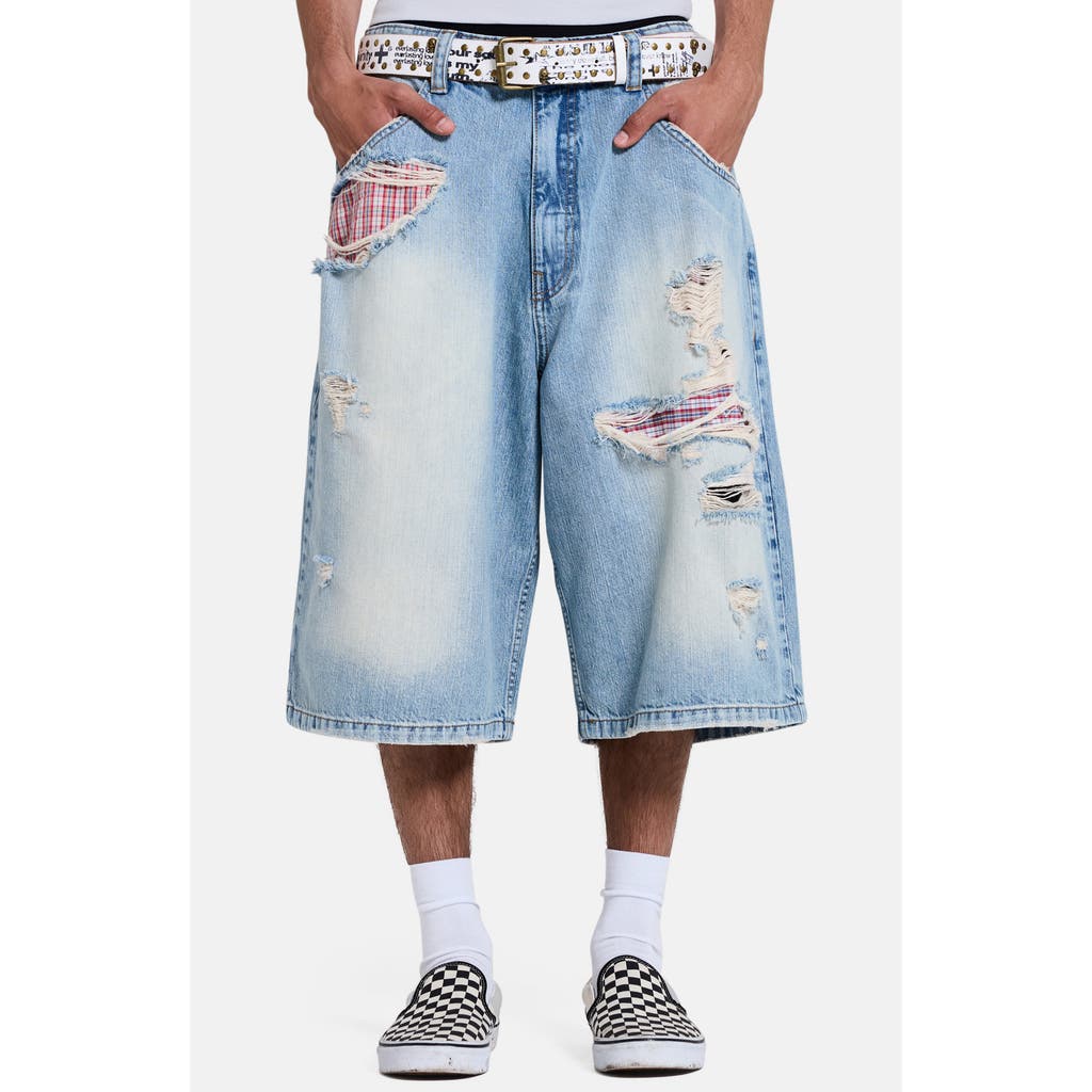 JADED LONDON JADED LONDON Ripped Boxer Detail Colussus Denim Shorts 