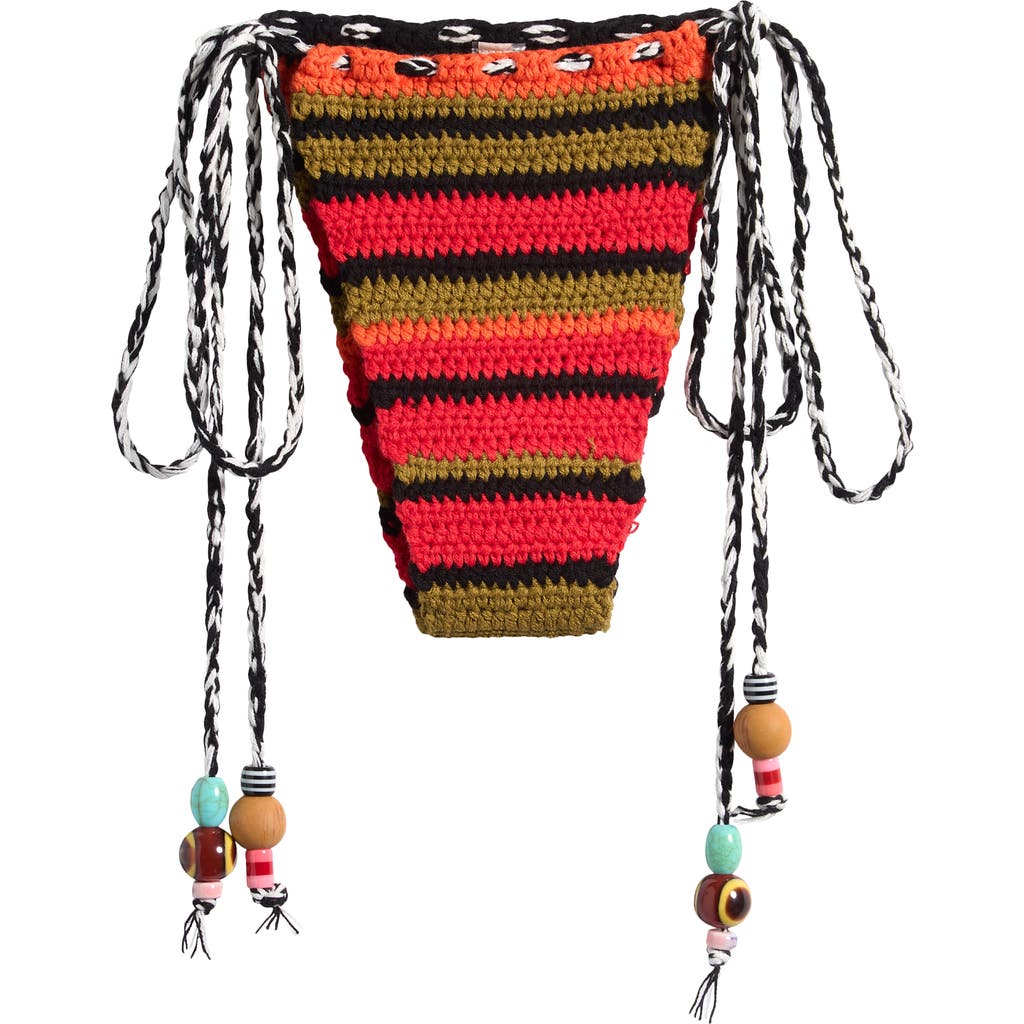 JADED LONDON JADED LONDON Stripe Beaded Side Tie Crochet Bikini Bottoms