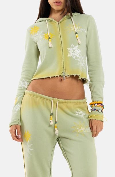 JADED LONDON JADED LONDON Two-Toned Graphic Cropped Full Zip Hoodie