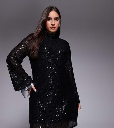 long sleeve embellished cowl neck mini dress in black Jaded Rose Plus Mens Casual Party Outfit VENDOR COLOR-BLACK BLACK Color:Bordeaux Length from bust to