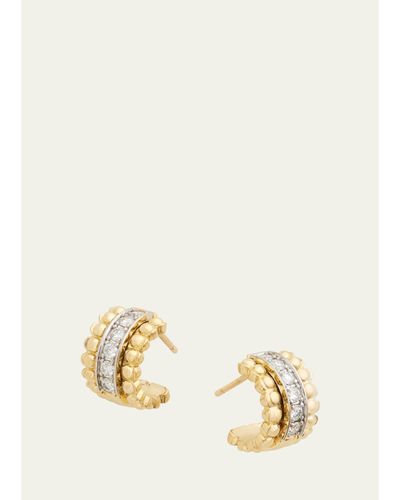 Jamie Wolf 18K Yellow and White Gold Diamond Hoop Earrings with Beaded Edge
