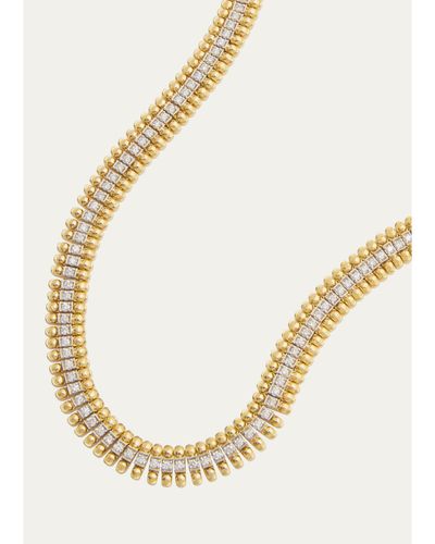Jamie Wolf 18K Yellow Gold and White Gold Beaded Edge Necklace with Diamonds