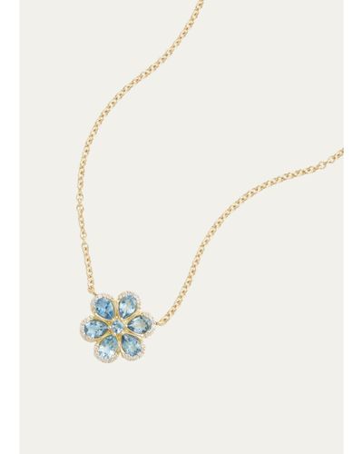 Jamie Wolf 18K Yellow Gold Floral Necklace with Aquamarine and Diamonds