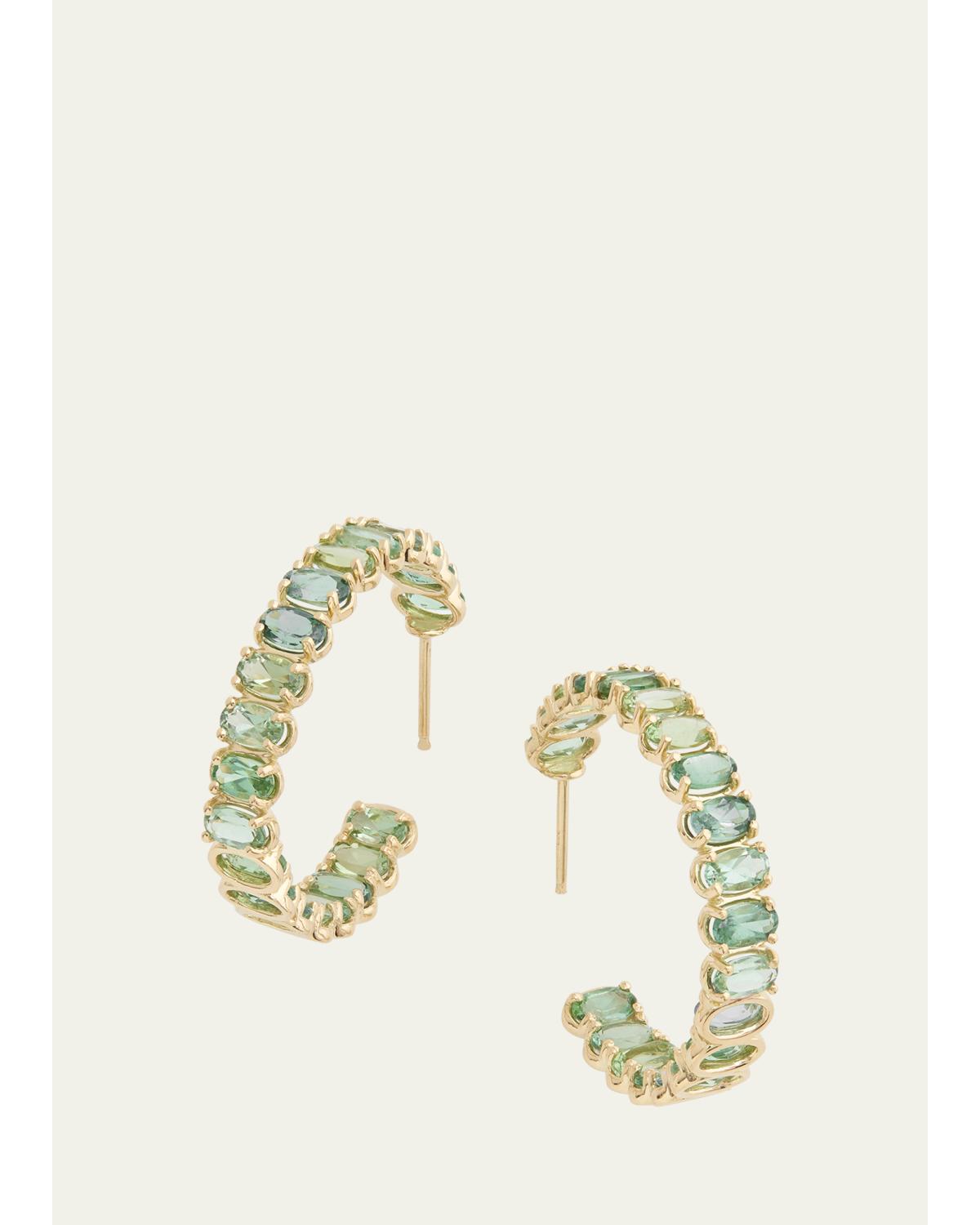 Jamie Wolf 18K Yellow Gold Hoop Earrings with Oval-Shaped Green Tourmaline