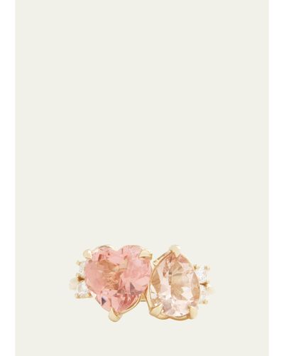Jamie Wolf 18K Yellow Gold Pink Tourmaline Heart and Morganite Pear Ring with Diamonds