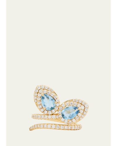 Jamie Wolf 18K Yellow Gold Script Petal Ring with Aquamarine and Diamonds