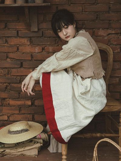 JAMMER Bicolore linen skirt-red