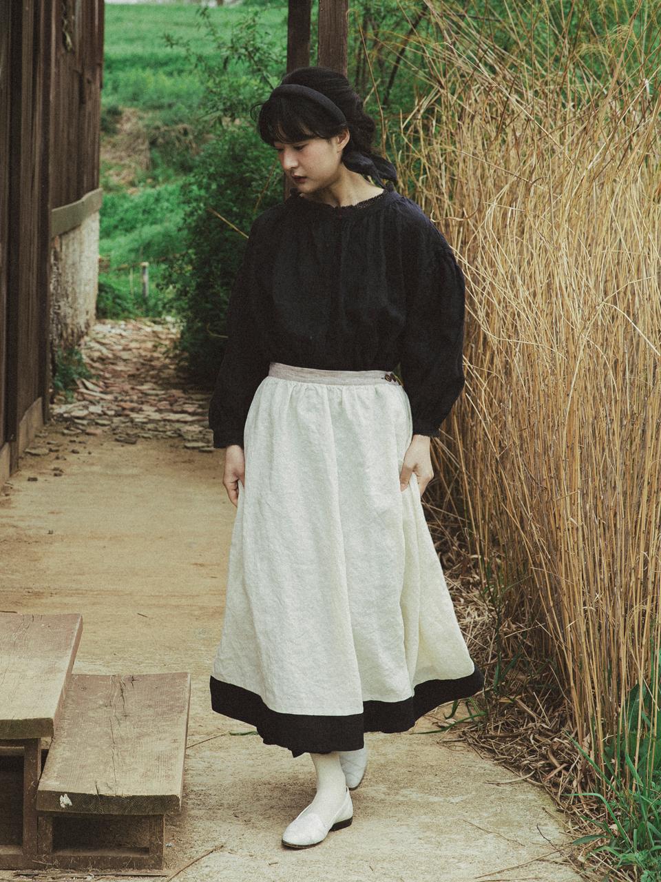 JAMMER Bicolore linen skirt_Charcoal