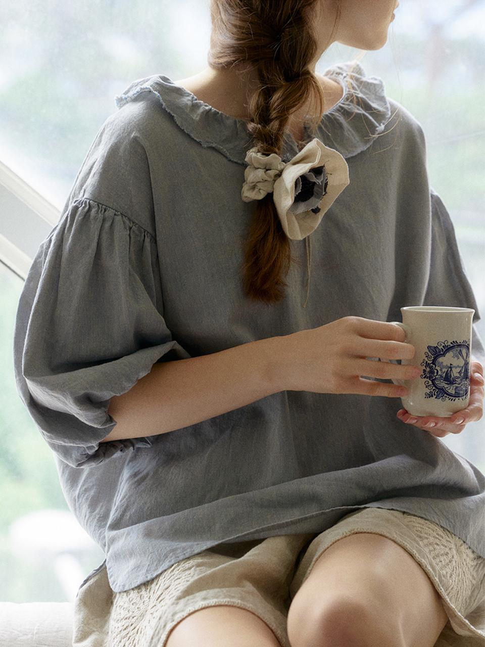 JAMMER Emma lace-up blouse - denim blue