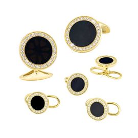 Jan Leslie Jan Leslie Black Onyx & Diamond 18K Gold Tuxedo Studs & Cufflinks Set 
